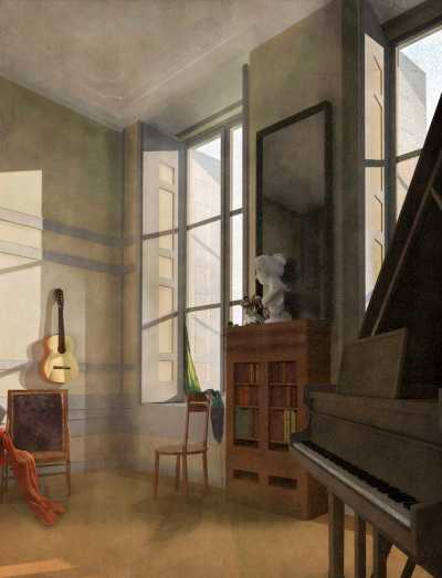 Deconstruction of Louise-Adéone Drolling, Interior with Young Woman Tracing a Flower (1820-1822