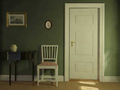Reconstruction of Karl Harald Alfred Broge, Interior with a Woman Opening a Door (c. 1900)