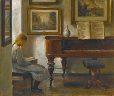 Girl Reading at the Piano