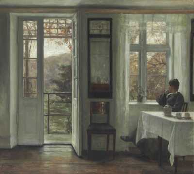 The Artist’s Wife Sitting at a Window in a Sunlit Room