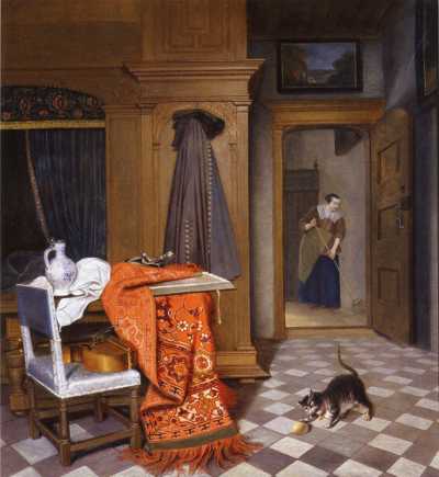Interior with a Woman Sweeping