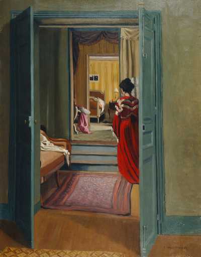 Interior with Woman in Red from Behind