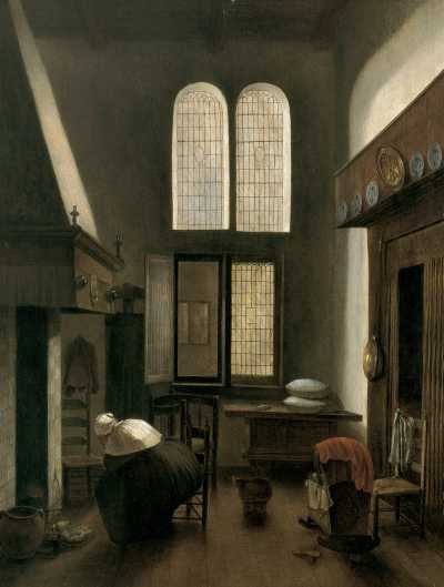 Interior with Woman Seated by a Hearth
