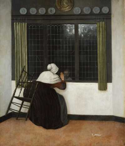 Woman at a Window Waving at a Girl