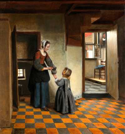 A Woman with a Child in a Pantry